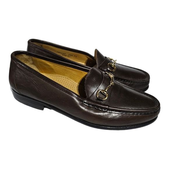 SOLD!! COLE HAAN Bennett Gold Horse Bit Brown Leather Loafers - Size 8 1/2 - Picture 1 of 9